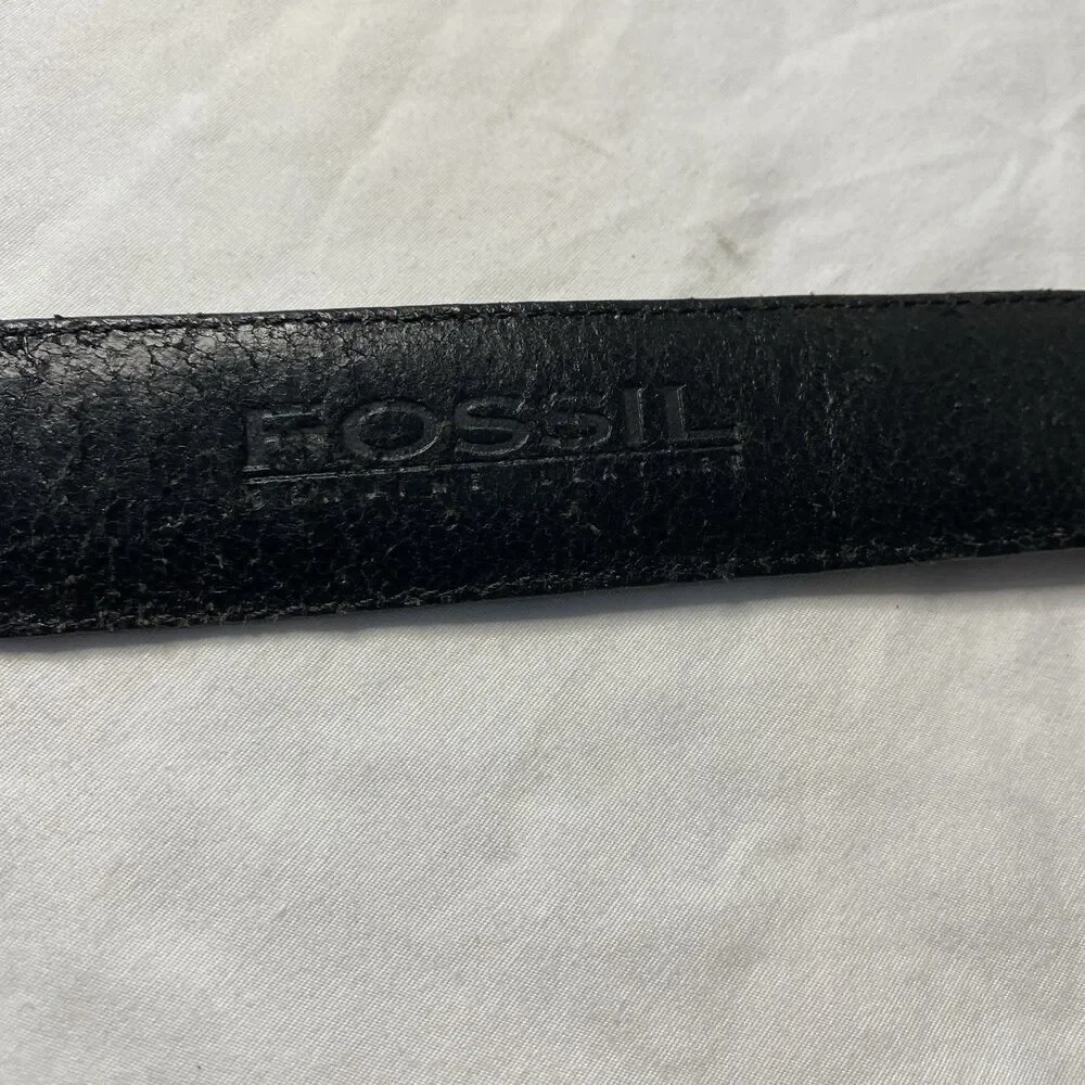 Fossil Men’s Belt Braided Black Leather Brass Buckle dad work